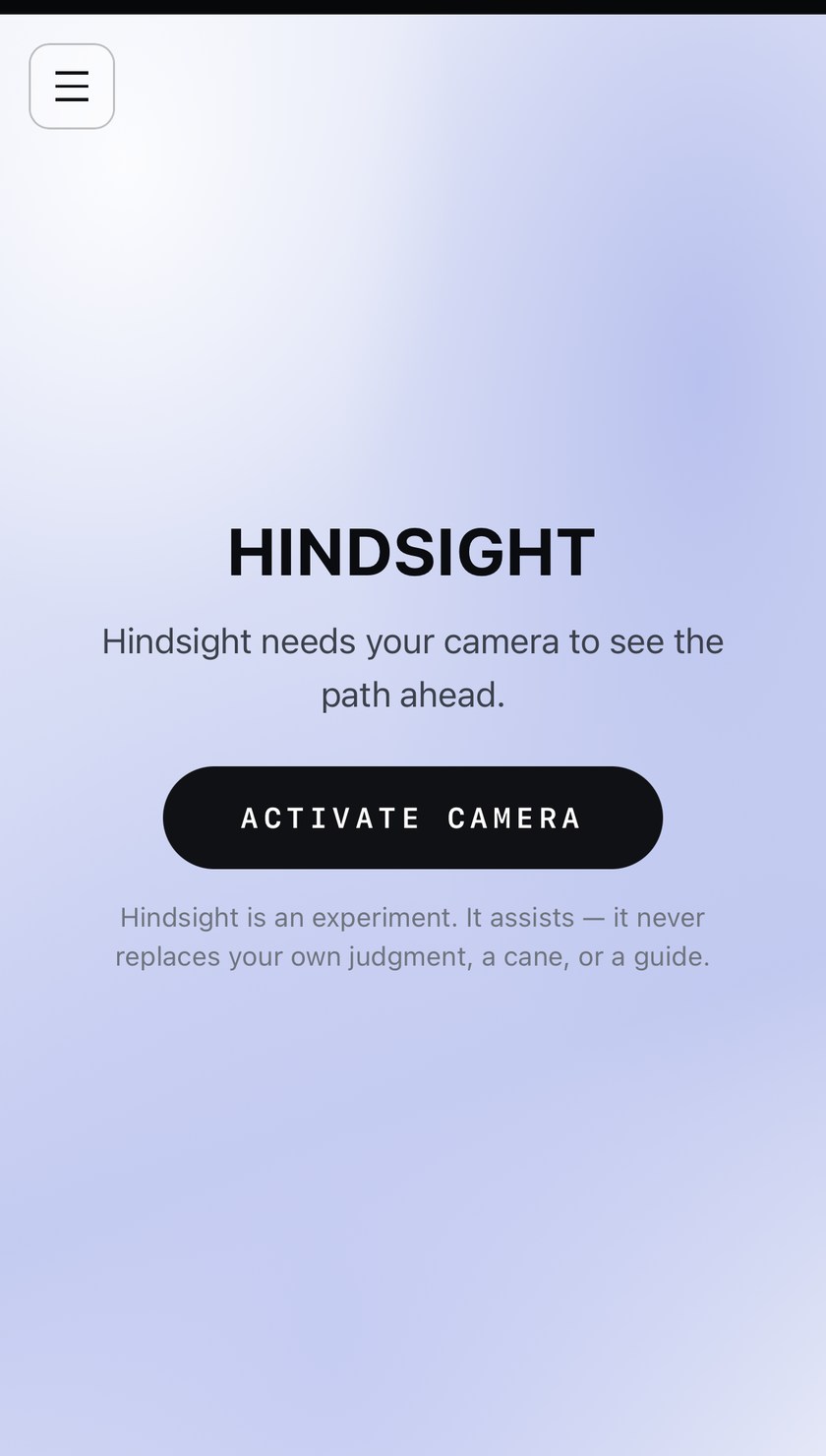 Hindsight's opening screen: Hindsight needs your camera to see the path ahead, with an Activate Camera button