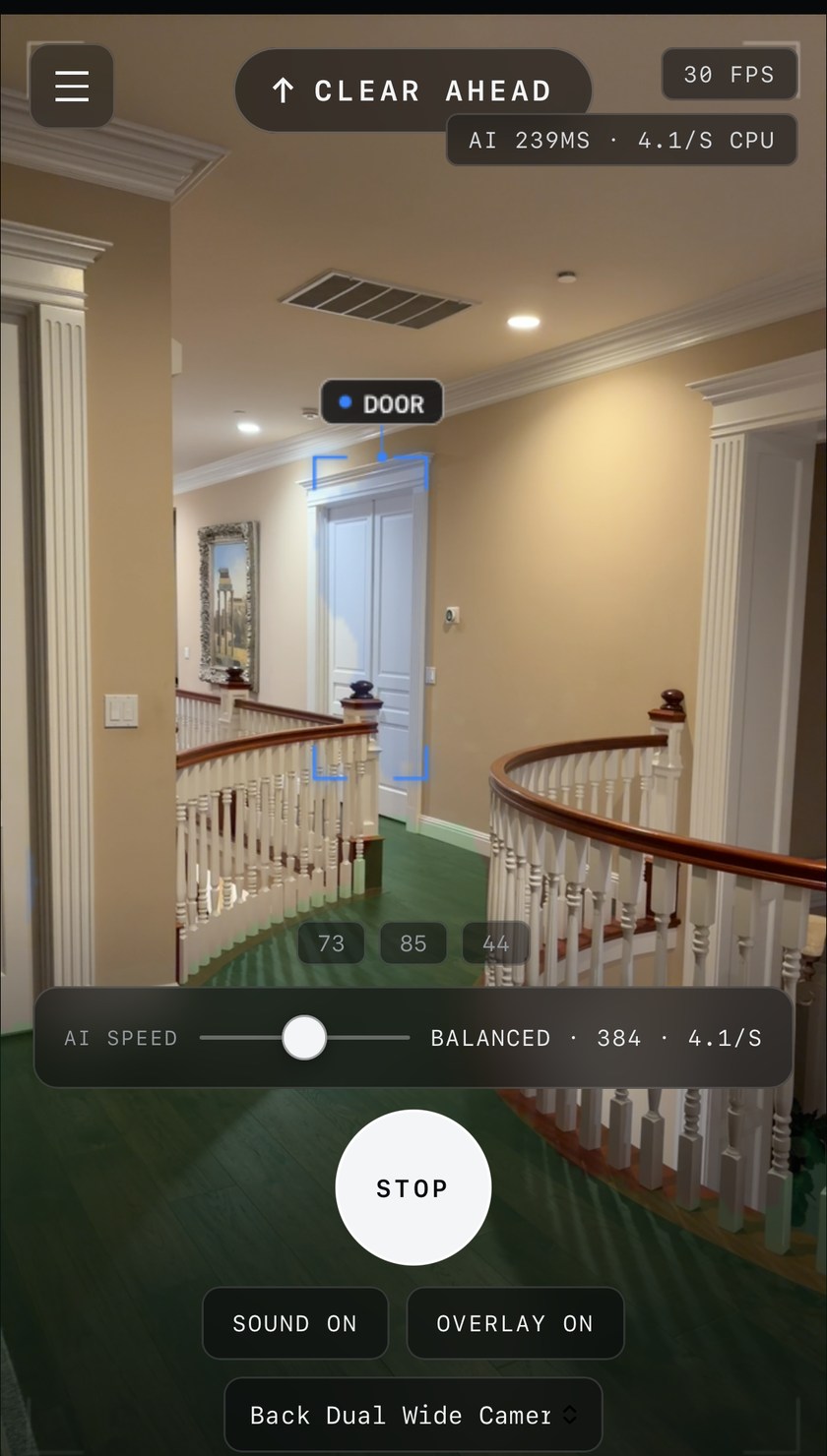 Guidance running: a Clear ahead pill and a detected door outlined with a Door label