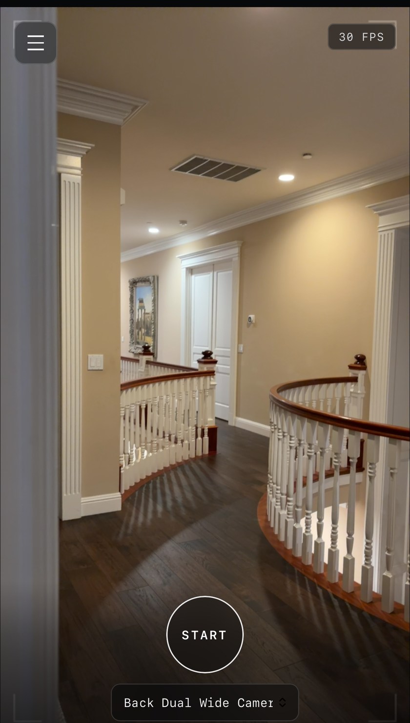 The camera view before starting, with a Start button over a hallway